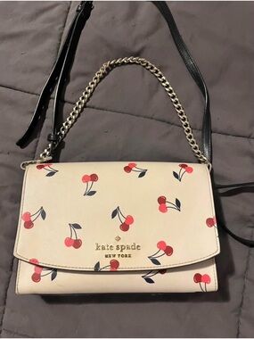 kate spade cream cherry-print crossbody with gold chain